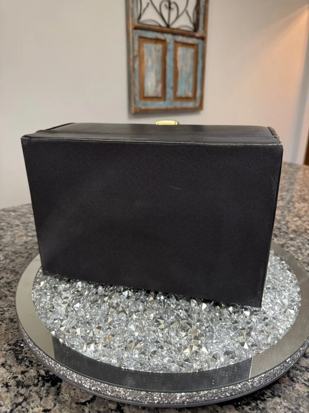 Black Structured Top-Handle Cosmetic Case with Gold Lock